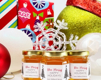Bee Merry Christmas Gift Holiday Honey Favor - Personalized Label with Bee Charm & Dipper