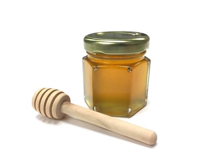 Hexagon Honey Jar With 3 Wooden Dipper wedding, Event, Party Favor Kit
