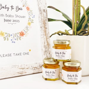 Baby to Bee Honey Baby Shower Favor Personalized Label with Charm, Dipper, & Free Printable Sign image 4