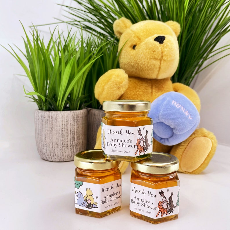 Winnie the Pooh and Friends Honey Baby Shower Party Favor Thank You Personalized Label with Charm, & Dipper image 2