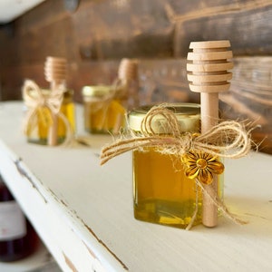 2 oz Hexagon Honey Favor with Honey, Dipper, Charm, Twine, and Glue Dots