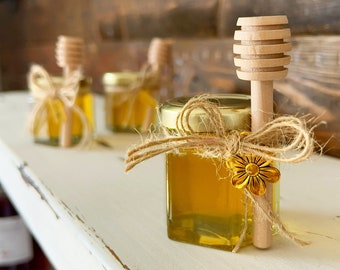 2 oz Hexagon Honey Favor with Honey, Dipper, Charm, Twine, and Glue Dots