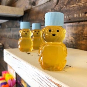 Cute 2 oz Mini Honey Bear Favor with Blue Cap (filled with Pure U.S. Honey)