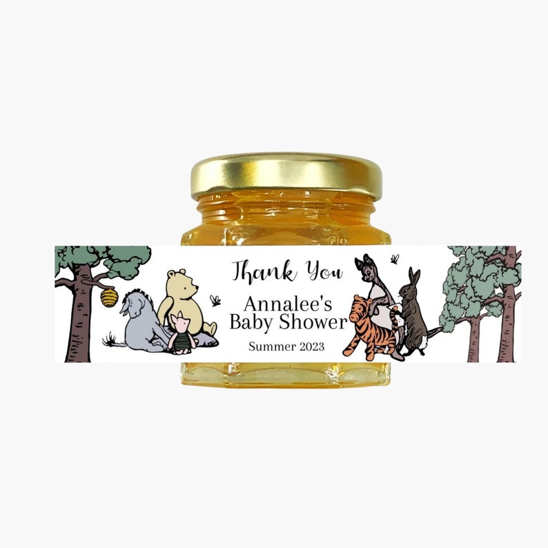 Winnie the Pooh and Friends Honey Baby Shower Party Favor Thank You Personalized Label with Charm, & Dipper image 3