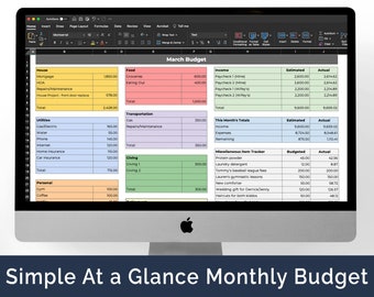 Simple At a Glance Monthly Budget