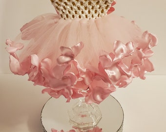 Tutu Centerpiece, Ribbon trimmed tutu centerpiece, Quinceañera Centerpiece, Sweet 16, Babyshower centerpiece, Princess centerpiece, Flower