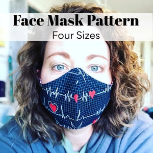 Face Mask PDF Pattern - Four Different Sizes - Free Video Tutorial - Flexible nose wire & Filter Pocket too!