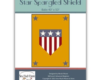 Patrón en PDF para edredón infantil con diseño de escudo estrellado.