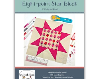 Patrón en PDF para bloque de colcha con forma de estrella de ocho puntas