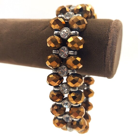 Adjustable Copper Rhinestone Stretch Glam Bracelet - image 2