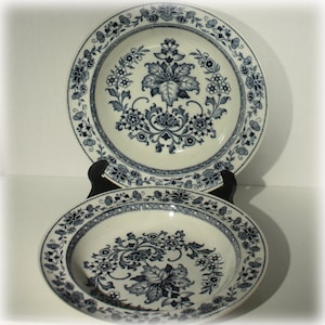 Antique Wedgwood Blue and White Transferware Soup Bowls - Set of 2 Vintage English Porcelain Crockery