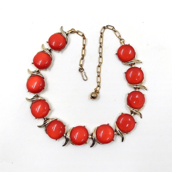 1960s Coro Red Thermoset Gold Tone Necklace - image 1