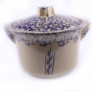 Robinson Ransbottom Blue Spongeware Crock with Lid Vintage Kitchen Storage Vintage Home Decor Accent