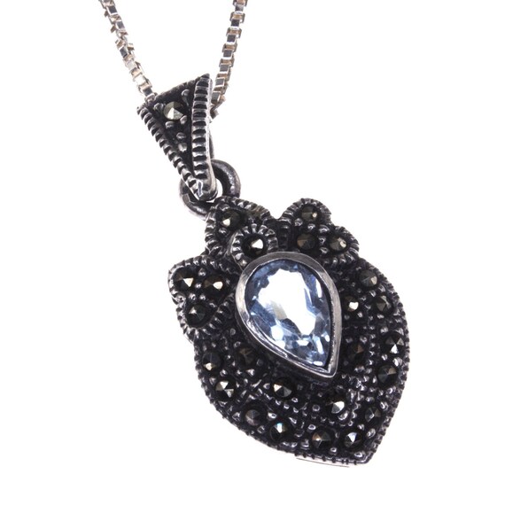 CW Blue Topaz Marcasite Sterling Silver Pendant a… - image 3