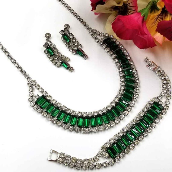 Vintage Emerald Green Rhinestone Parure