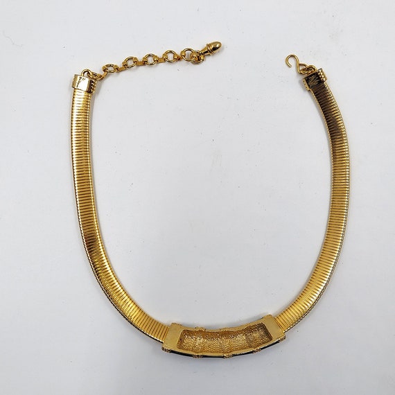 Gold Tone and Black Enamel Necklace and Earrings … - image 7