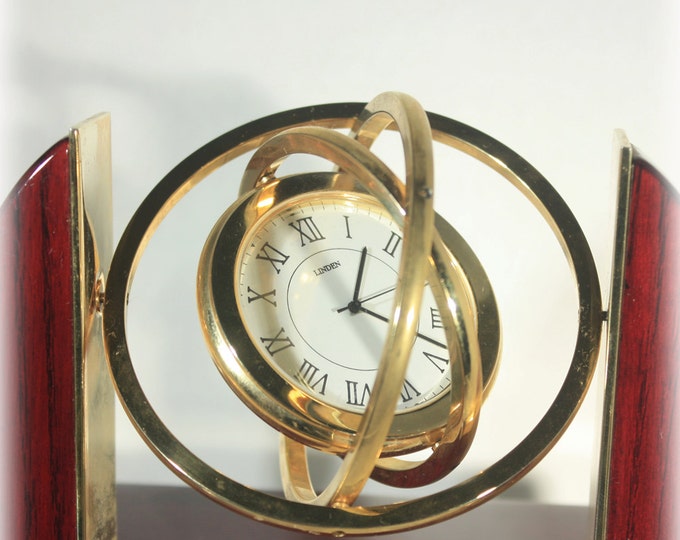 Brass Gyroscope Designed Executive Desk Clock and Pen Holder Set Mahogany Lacquer Etsy