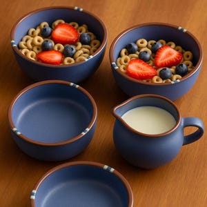 Dansk International Blue Stoneware Bowls & Creamer Set - KW Portugal - Vintage MCM