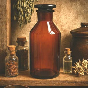 Vintage Amber Glass Apothecary Jar: Vitro USA Scientific Decor