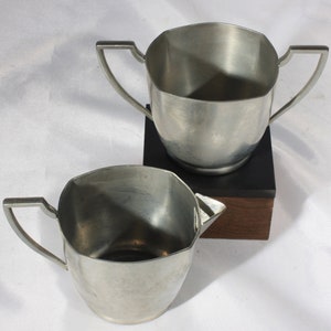 Art Deco Pewter Cream and Sugar Set: Minimalist Tea Service