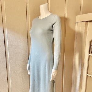 Authentic Halston Iconic 1970s Cashmere Dress Powder Blue 70s Chic Luxury Vintage