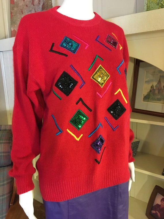Vintage Festive Holiday Sweater by Santoria 90s R… - image 4