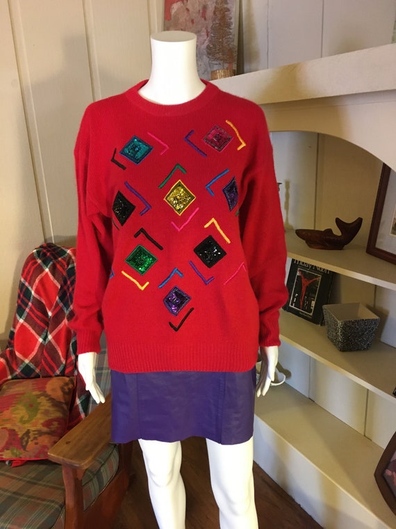 Vintage Festive Holiday Sweater by Santoria 90s R… - image 2