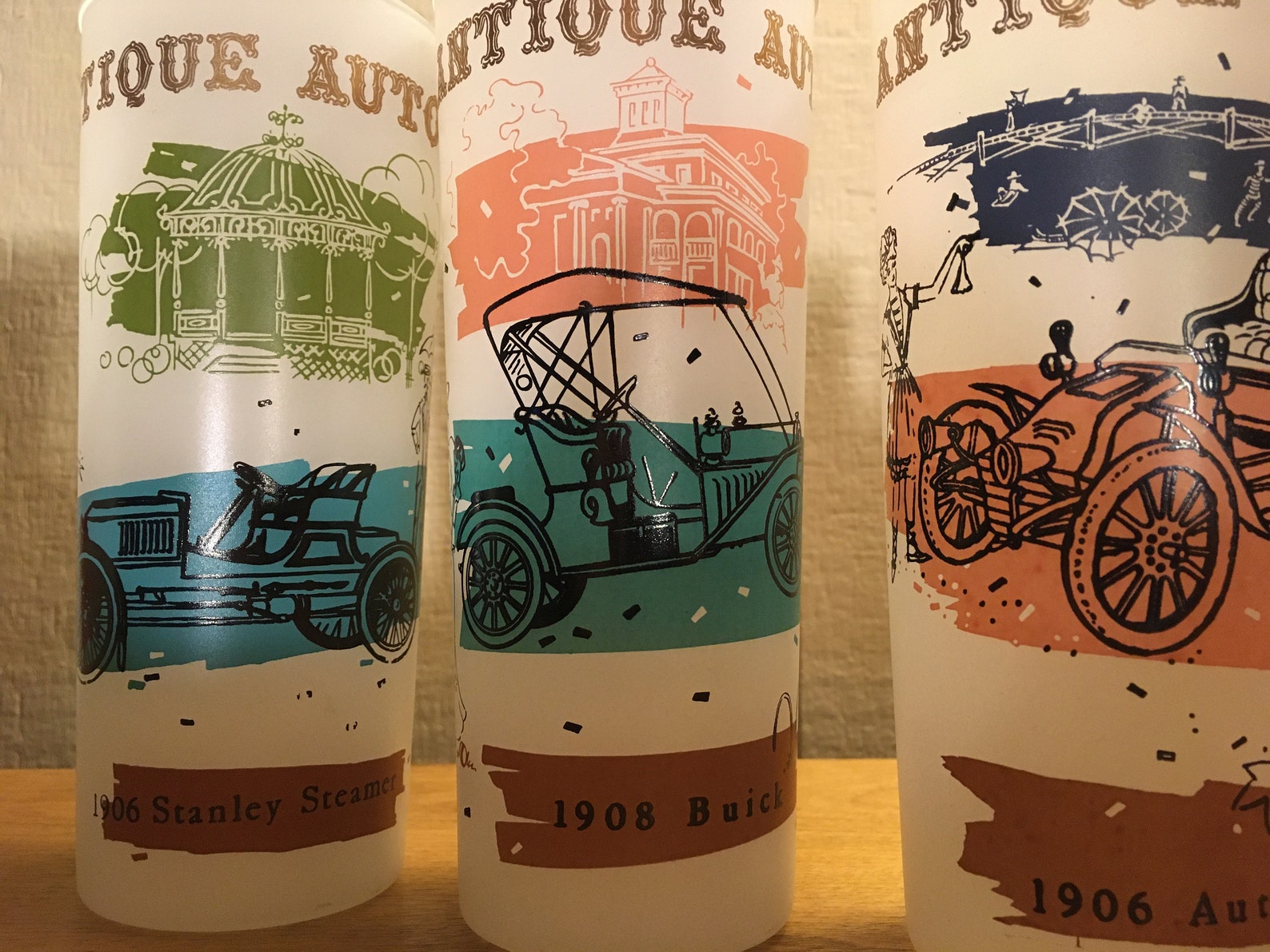Vintage Antique Auto Collins Glasses Frosted Car Tumblers Mid - Etsy