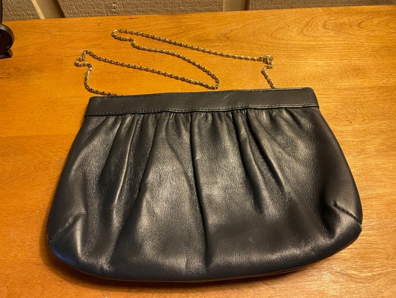 Vintage 1980s Black Leather Crossbody Clutch Purs… - image 2