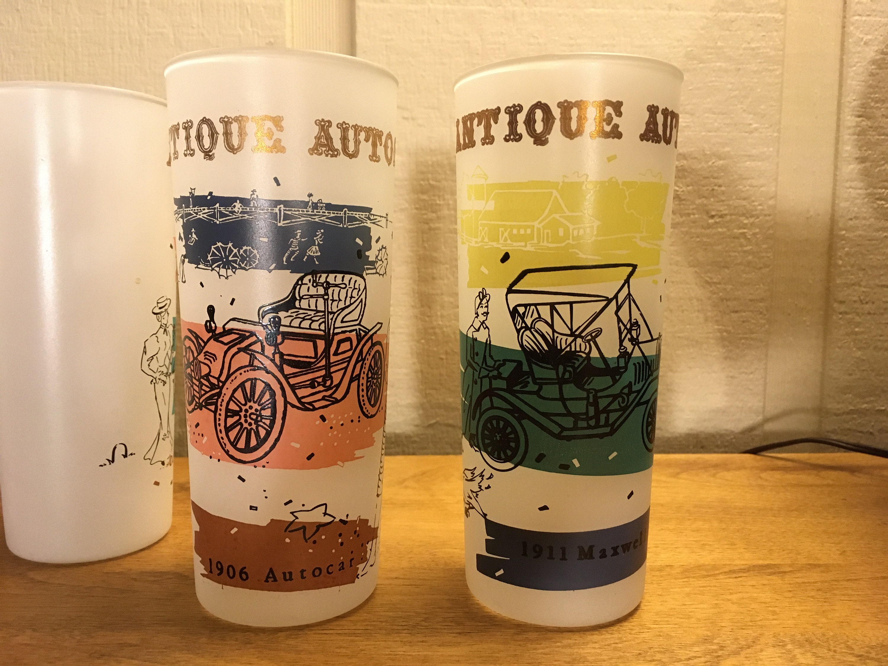 Vintage Antique Auto Collins Glasses Frosted Car Tumblers Mid | Etsy