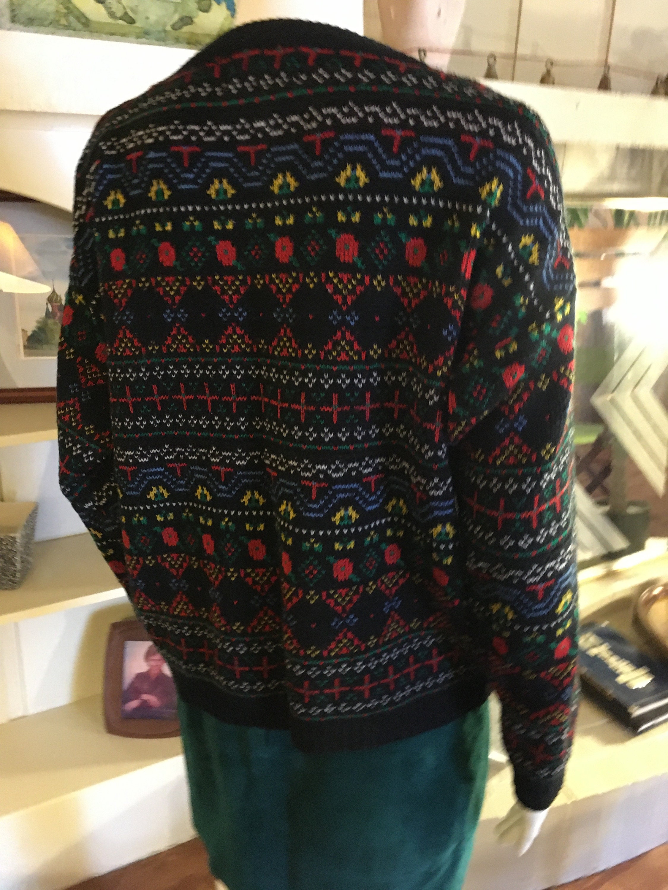 Vintage Festive Swiss Ski Sweater Pullover Crew Neck Fair Isle | Etsy