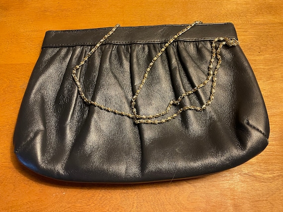 Vintage 1980s Black Leather Crossbody Clutch Purs… - image 1