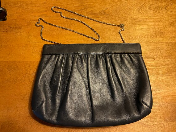 Vintage 1980s Black Leather Crossbody Clutch Purs… - image 3