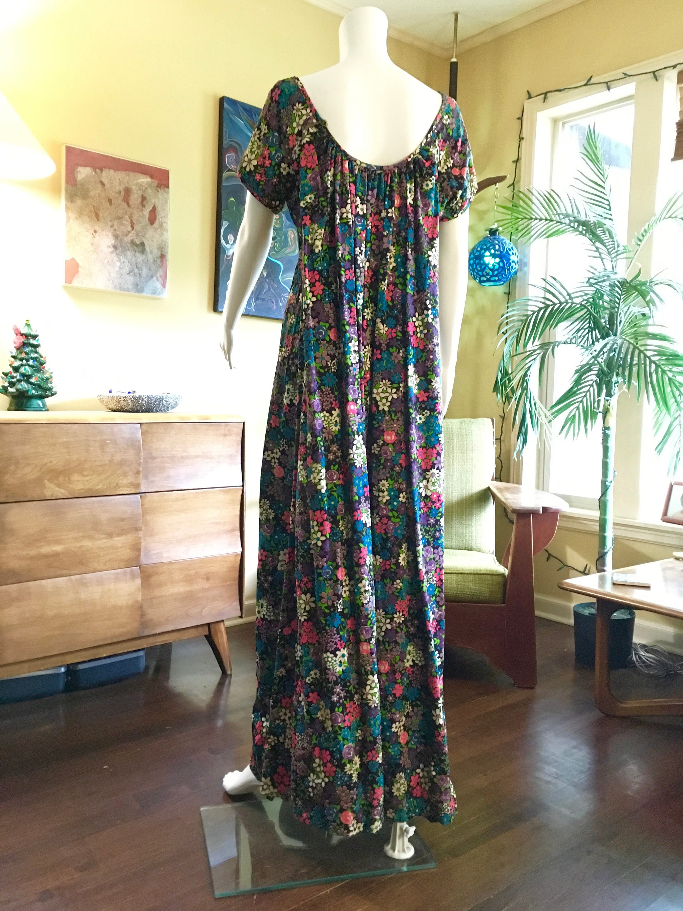 Vintage 1960s Mod Maxi Gown Dress Floral Bright Boho Daisies - Etsy