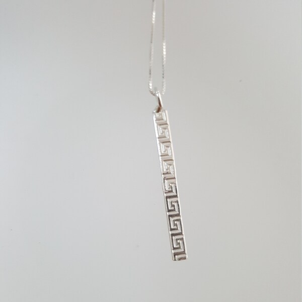 Greek Key Bar Pendant Sterling Silver Necklace Vertical Meander Bar Layering Necklace Gift for Her Boho Minimalist Jewelry Women lgbstyles