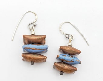 Colorful Copper Earrings Sterling Silver Kinetic Earrings Painted Copper Pillow Beads Earrings 7th Anniversary Gift Boho lgbstyles Jewelry