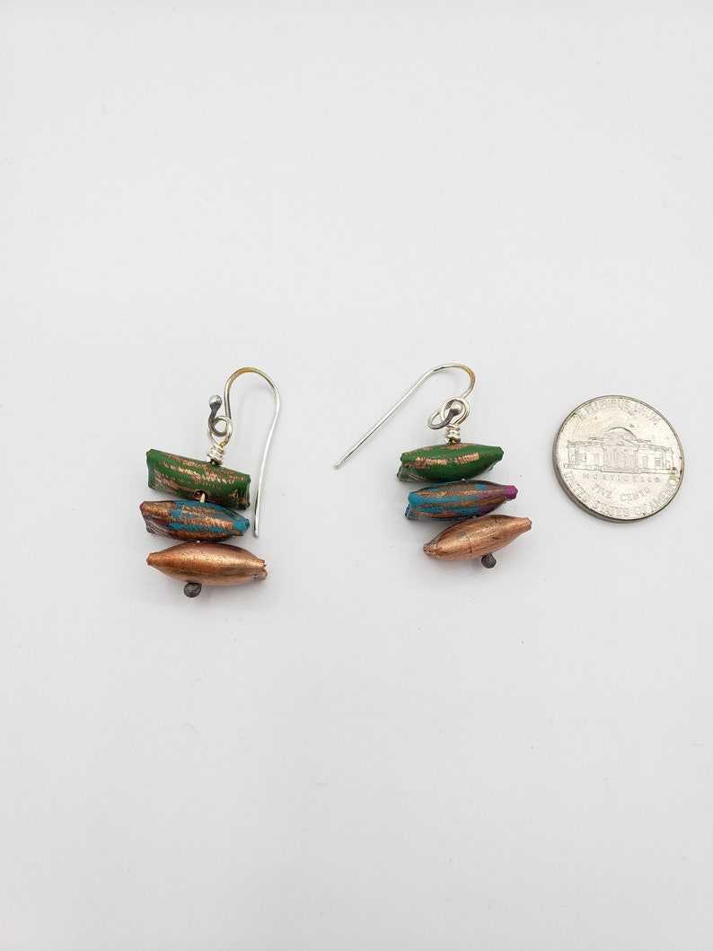 Colorful Copper Earrings Sterling Silver Kinetic Earrings Painted Copper Pillow Beads Earrings 7th Anniversary Gift Boho lgbstyles Jewelry