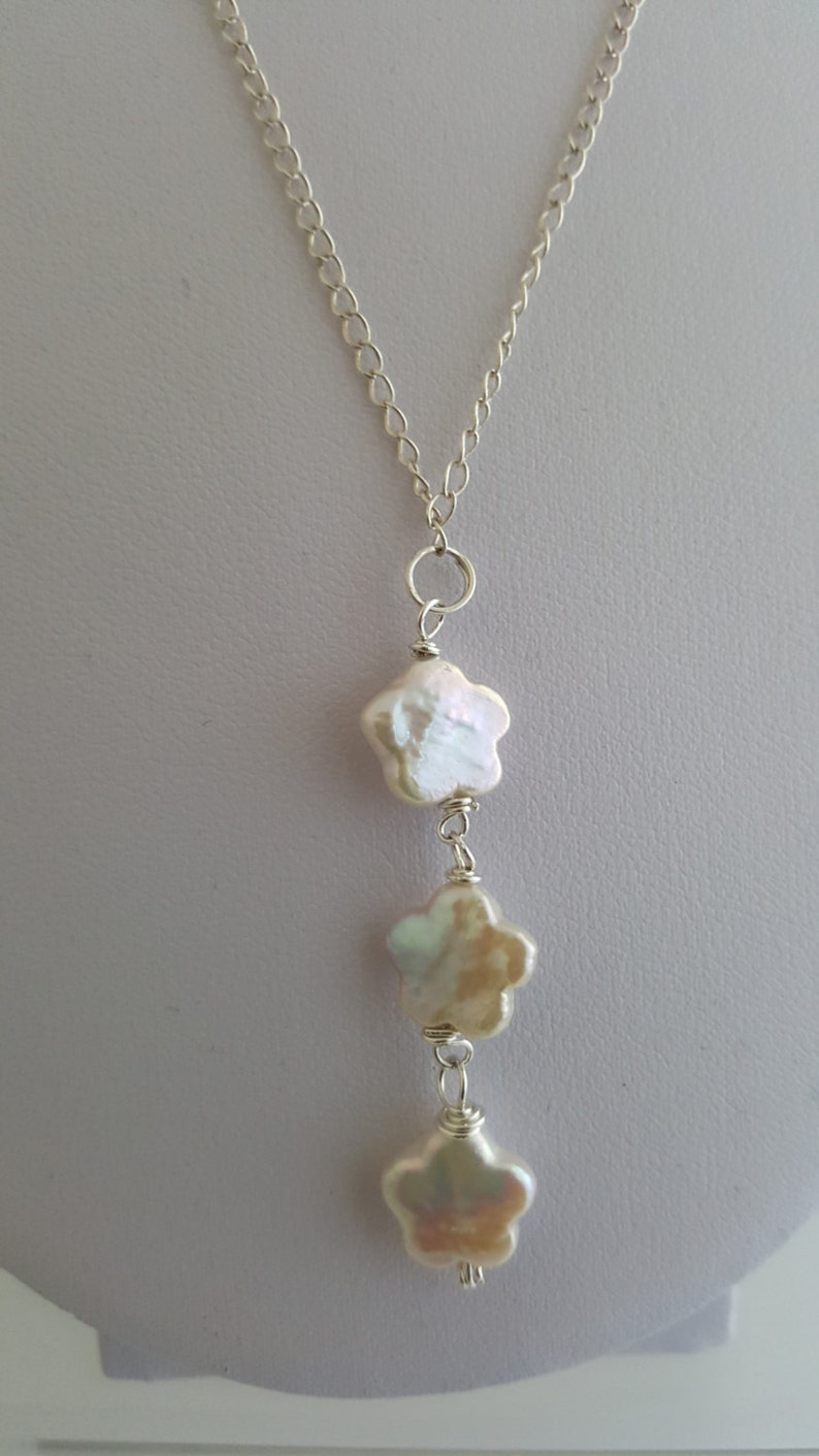 Freshwater Pearl Necklace Sterling Silver Flower Pearl Dangle Drop Pendant Wedding Jewelry Brides Bridesmaids Necklace Minimalist lgbstyles