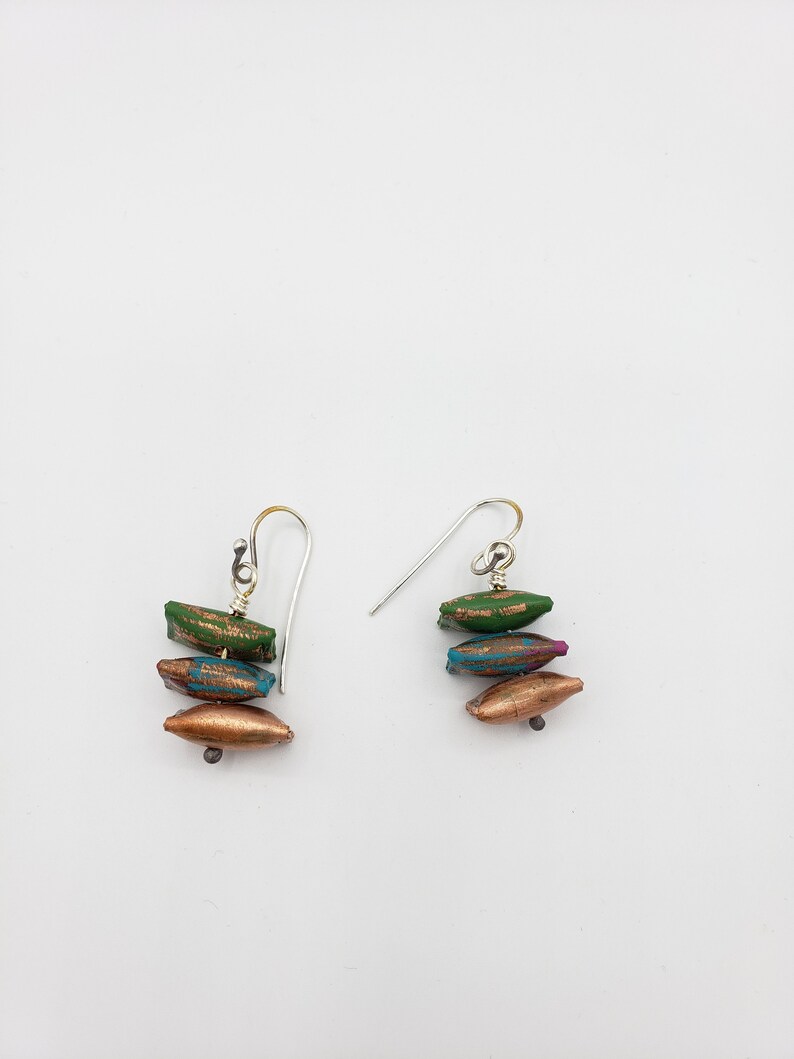 Colorful Copper Earrings Sterling Silver Kinetic Earrings Painted Copper Pillow Beads Earrings 7th Anniversary Gift Boho lgbstyles Jewelry