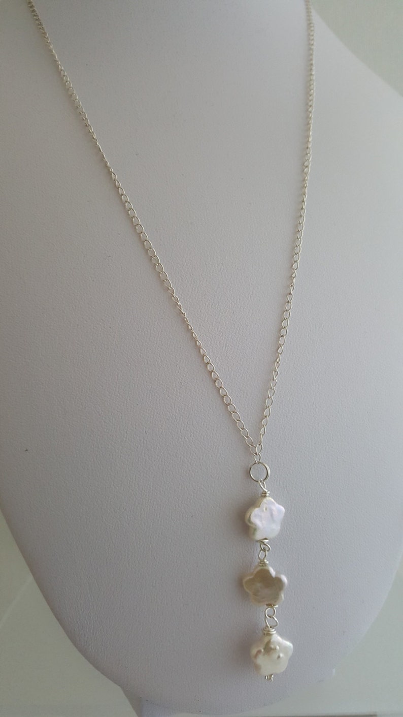 Freshwater Pearl Necklace Sterling Silver Flower Pearl Dangle Drop Pendant Wedding Jewelry Brides Bridesmaids Necklace Minimalist lgbstyles