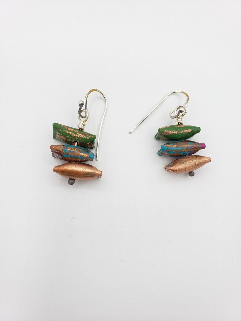 Colorful Copper Earrings Sterling Silver Kinetic Earrings Painted Copper Pillow Beads Earrings 7th Anniversary Gift Boho lgbstyles Jewelry