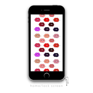 Puede incluir: Una pantalla de teléfono con un patrón de labios coloridos, un diseño popular para fondos de pantalla de teléfono.