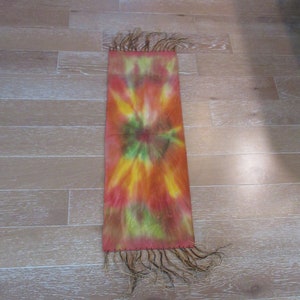Vintage tie die Ombre type velour crushed velvet table piano runner Tapestry fringe Psychedelic art deco 34" + 14" fringe (48")