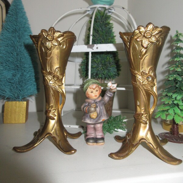 Antique priced each individually Small vase shape Art Nouveau Edwardian Victorian pedestal footed Ormolu type vase floral exquisite