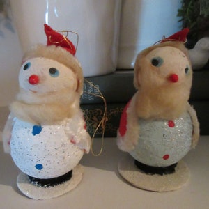 Vintage Christmas ornaments - 2 LOT Santa Claus Snowman - turquoise / aqua and one white.  Made in Japan figurines