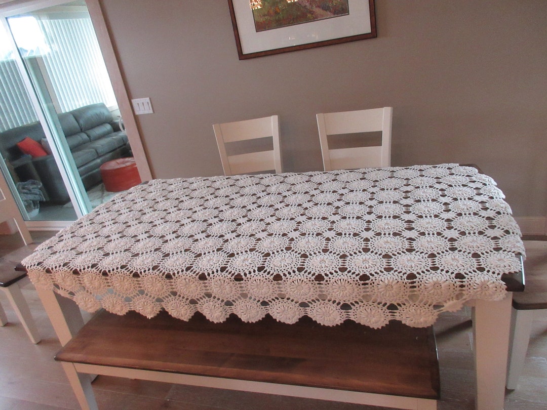 88 X 60 Throw, Blanket, Tablecloth, Clean Handmade Crochet Crocheted