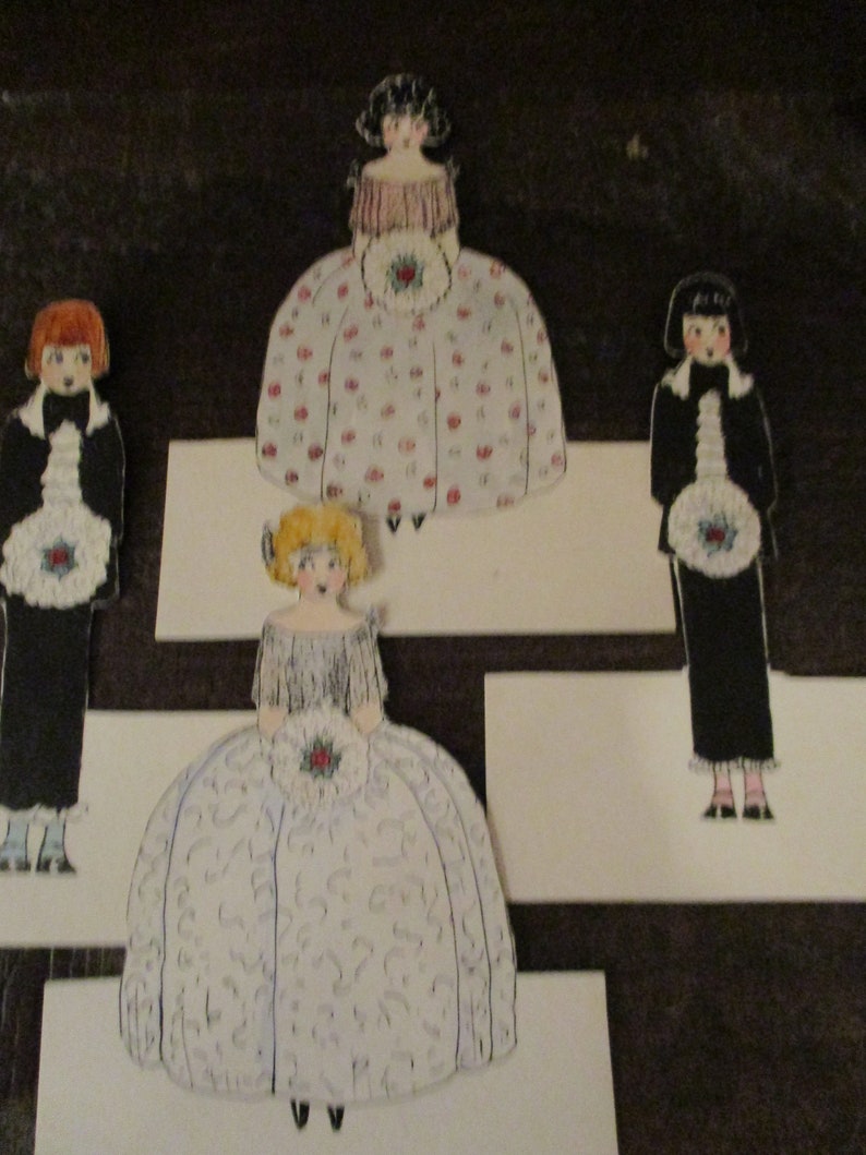 Wedding party vintage name cards bride and groom bridesmaids groomsmen placement cards