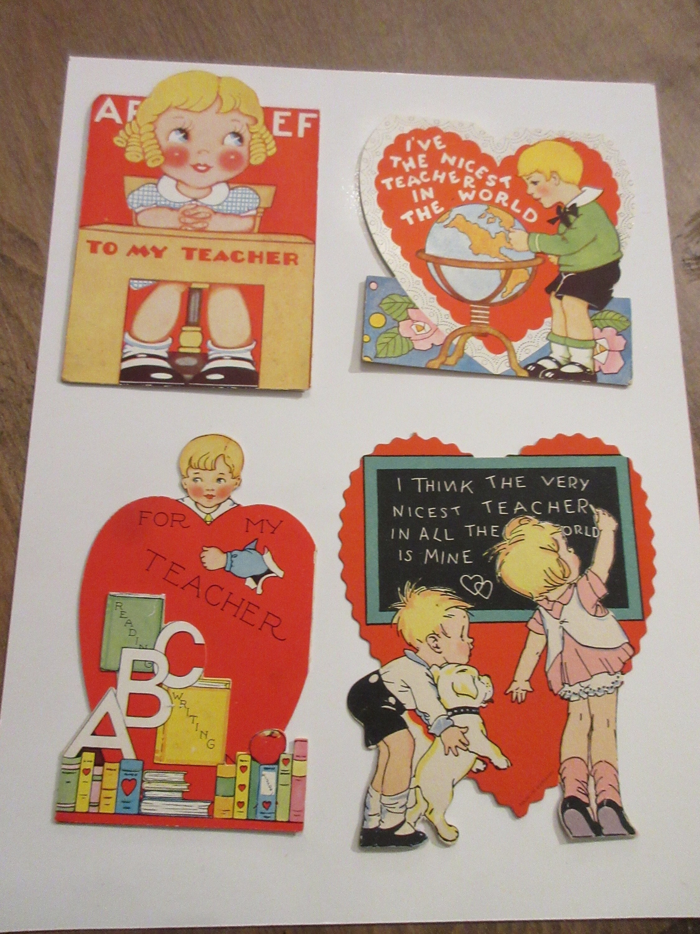 CUTE Lot of 4 Vintage VALENTINES Cards With DOGS 