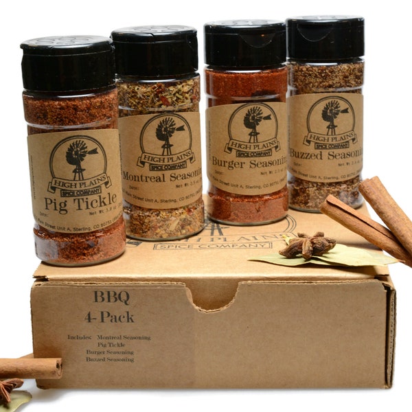 BBQ 4-Pack ~ BBQ Rub and Spices Gift Set of 4 ~ Gourmet Meat and Veggie Spice Blends & Rubs  ~ Handcrafted In Colorado