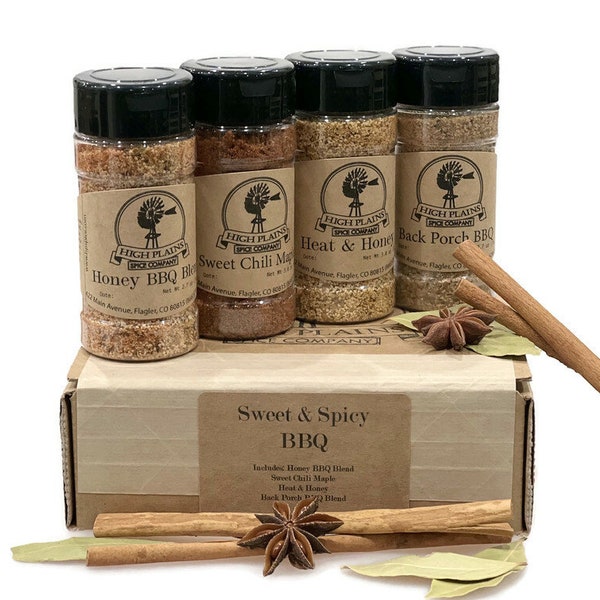 Sweet and Spicy BBQ ~ BBQ Rub and Spices Gift Set of 4 ~ Gourmet Meat and Veggie Spice Blends & Rubs  ~ Handcrafted In Colorado